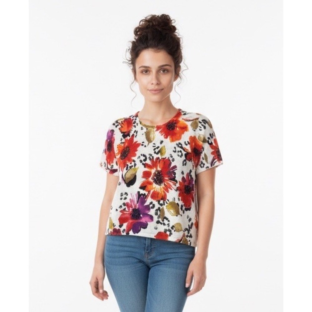 Alfred Dunner Wmn XL Floral Beaded Sequin Knit Top Colorful Feminine Boho Preppy - Picture 4 of 4